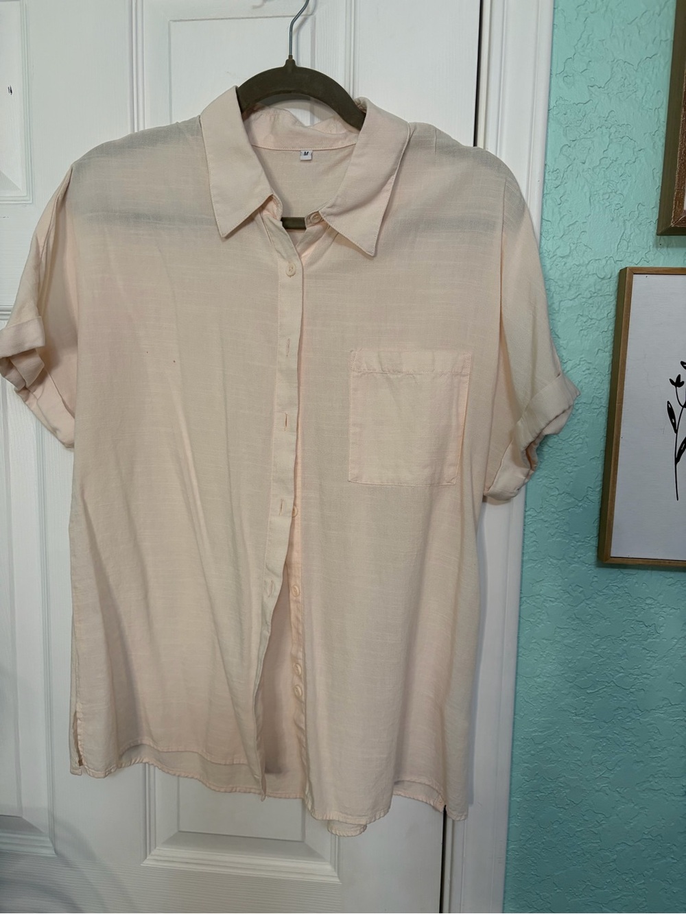 Men's Short-Sleeve Button-Up Shirt - Light Peach